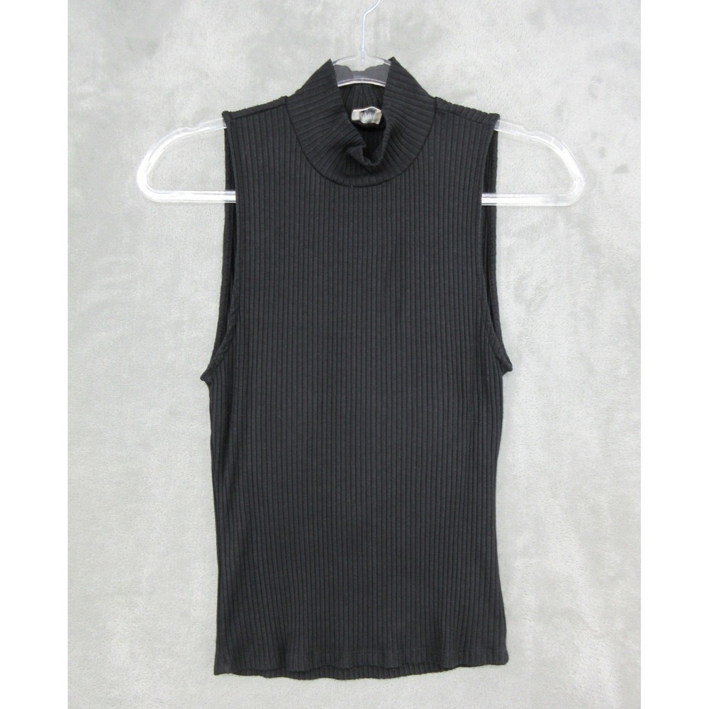 Wilfred Tank Women Medium Aritzia Mock Neck Fitted Ribbed Knit Sleeveless Black